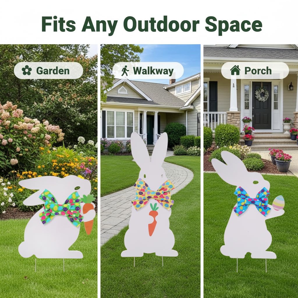 WruFiz Easter decor enhances a welcoming lawn for guests.