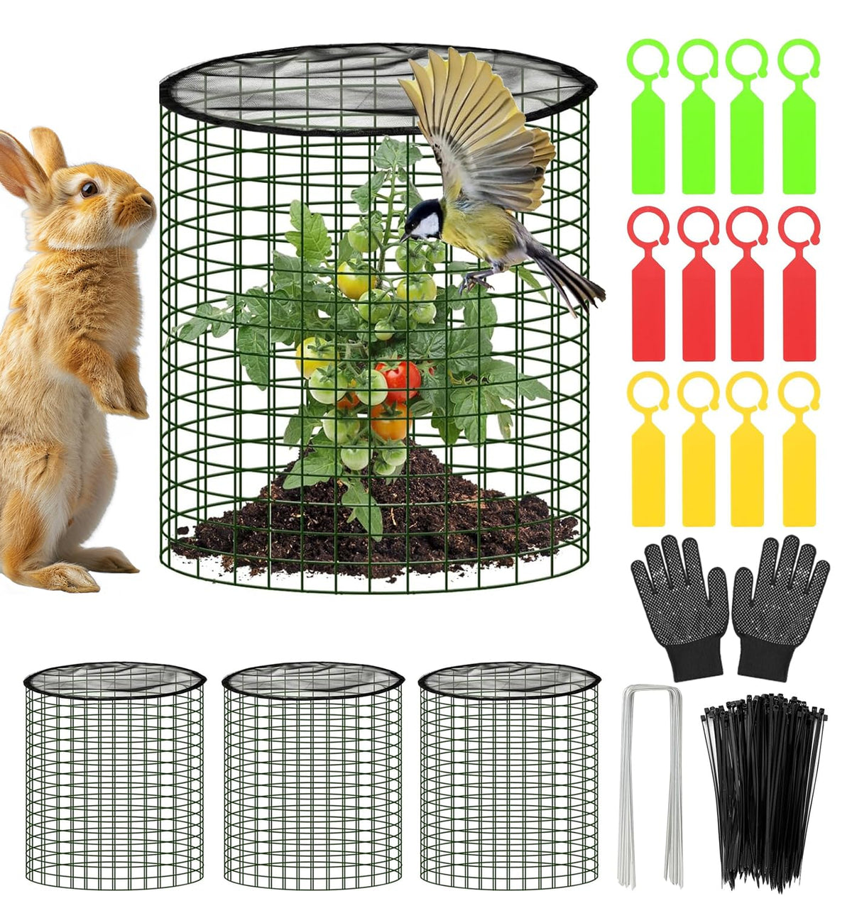 WSFSLJWDW plant protector 4-pack cages shielding vegetables from pests for healthier harvest.