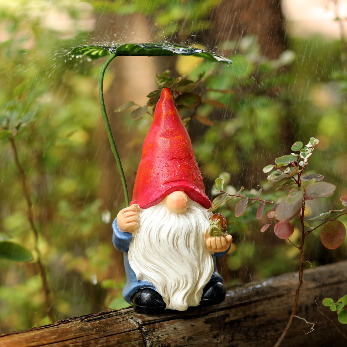 WSHMZYHOME gnome with detailed beard and blue outfit enhances rustic shelves.