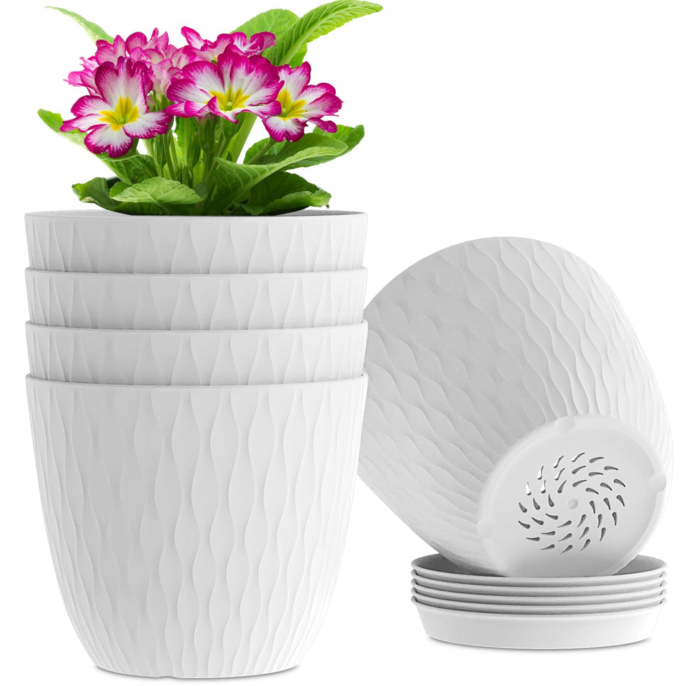WSMKSZ 6-inch white ripple pot showcasing indoor plant display.