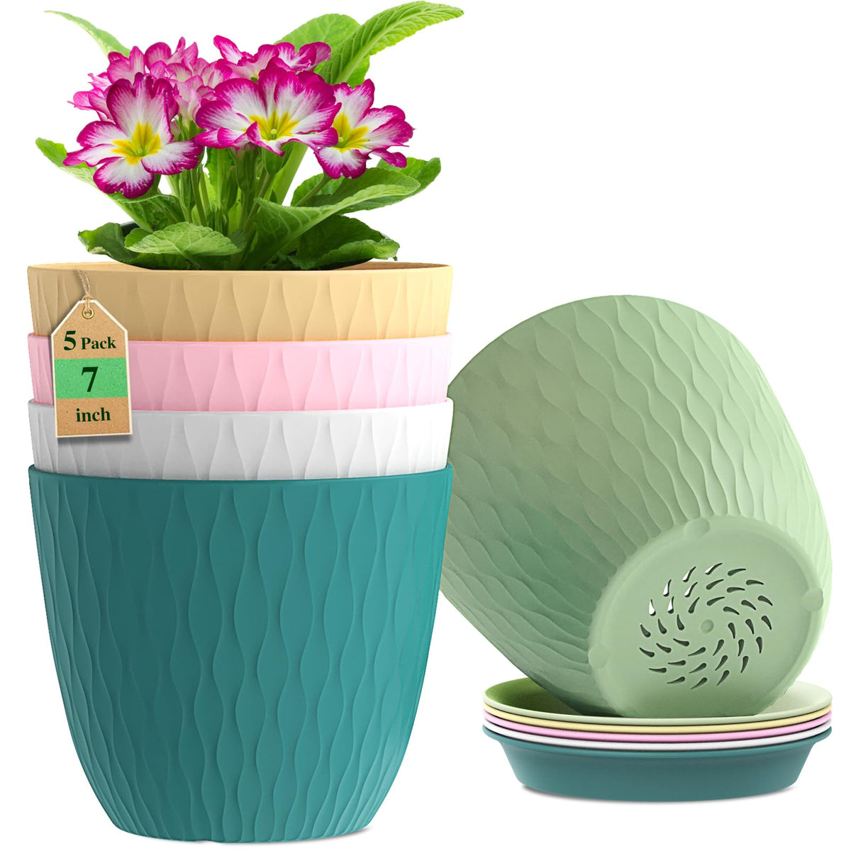 WSMKSZ 7-inch ripple texture pot enhances indoor decor for small plants.