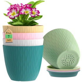 WSMKSZ 7-inch ripple texture pot enhances indoor decor for small plants.
