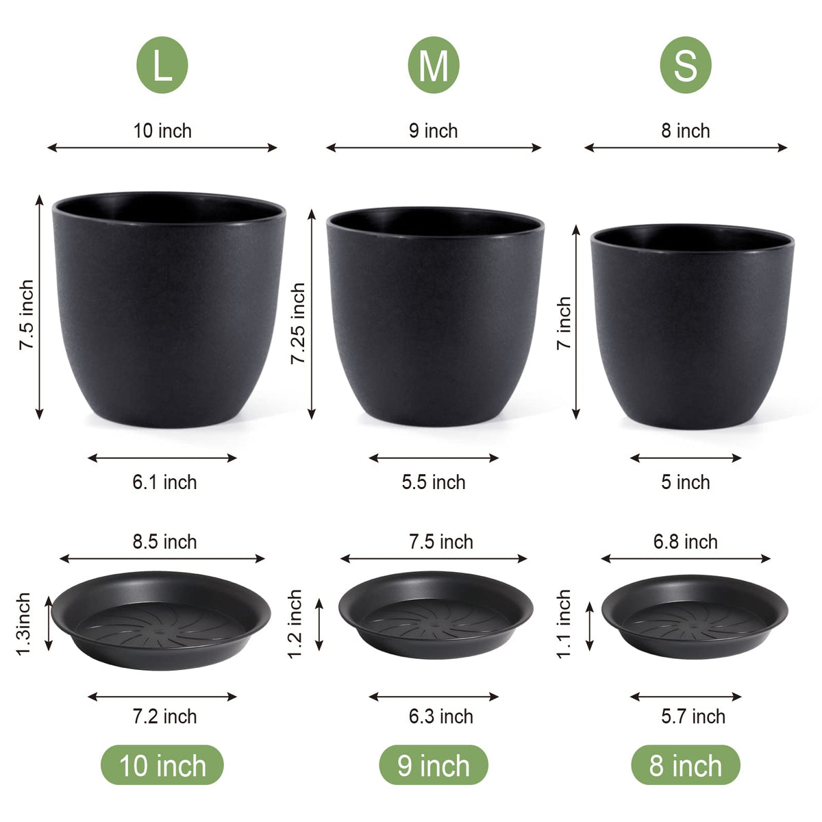 WSMKSZ 8-inch pot close-up shows sturdy, lightweight plastic for easy rearrangement.