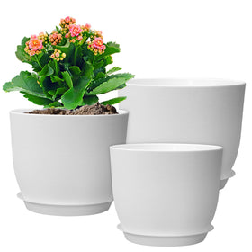 WSMKSZ 10-inch white plant pot with drainage holes for indoor plant health.