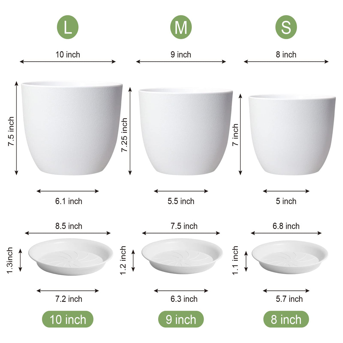 WSMKSZ 8-inch white plant pot with drainage holes for versatile decor.