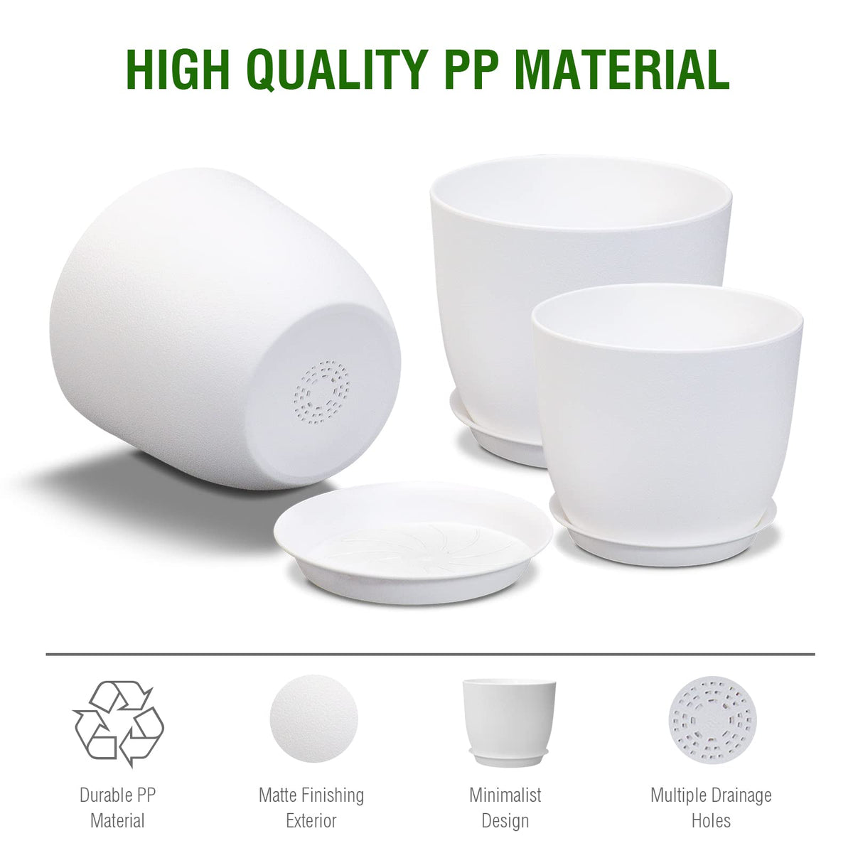 WSMKSZ white plant pot with tray for mess-free water collection.