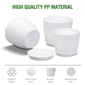 WSMKSZ white plant pot with tray for mess-free water collection.