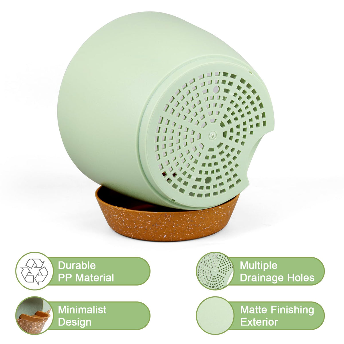 WSMKSZ small self-watering pot 9-inch, green-brown finish, keeps plants hydrated