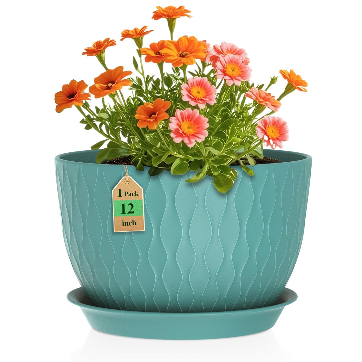 WSMKSZ 12-inch water ripple plant pot in blue-green for indoor greenery