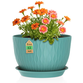 WSMKSZ 12-inch water ripple plant pot in blue-green for indoor greenery