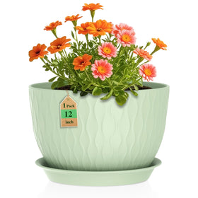 WSMKSZ 12-inch water ripple pot in green, ideal for showcasing indoor plants