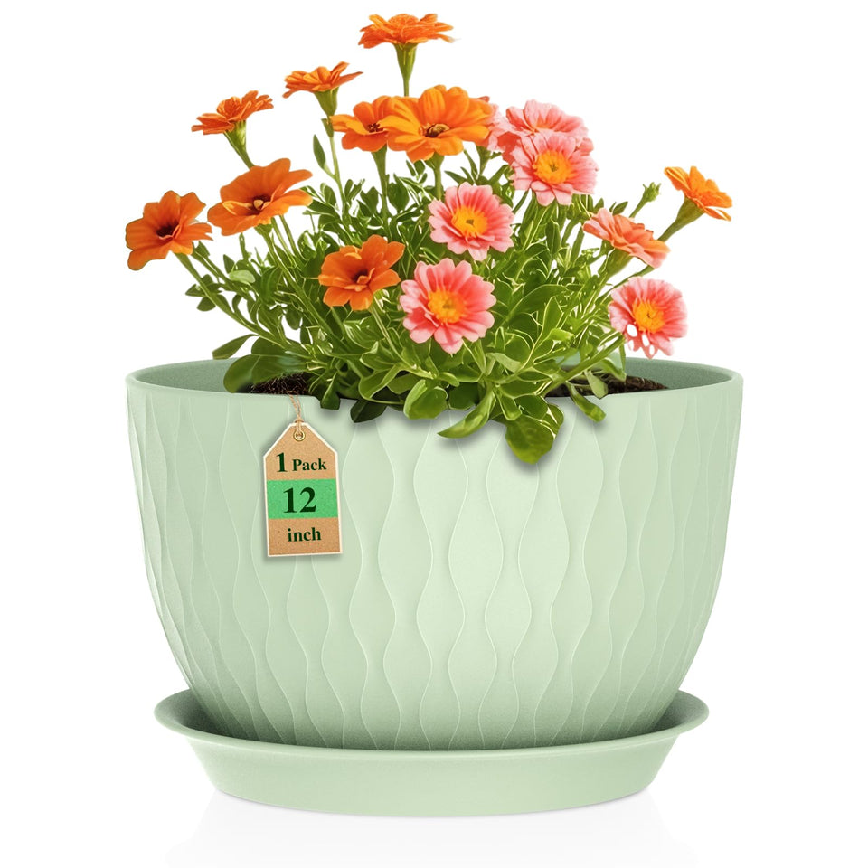 WSMKSZ 12-inch water ripple pot in green, ideal for showcasing indoor plants