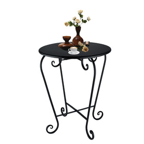 Wtiujhg round metal side table for indoor and outdoor use, perfect for beverages.