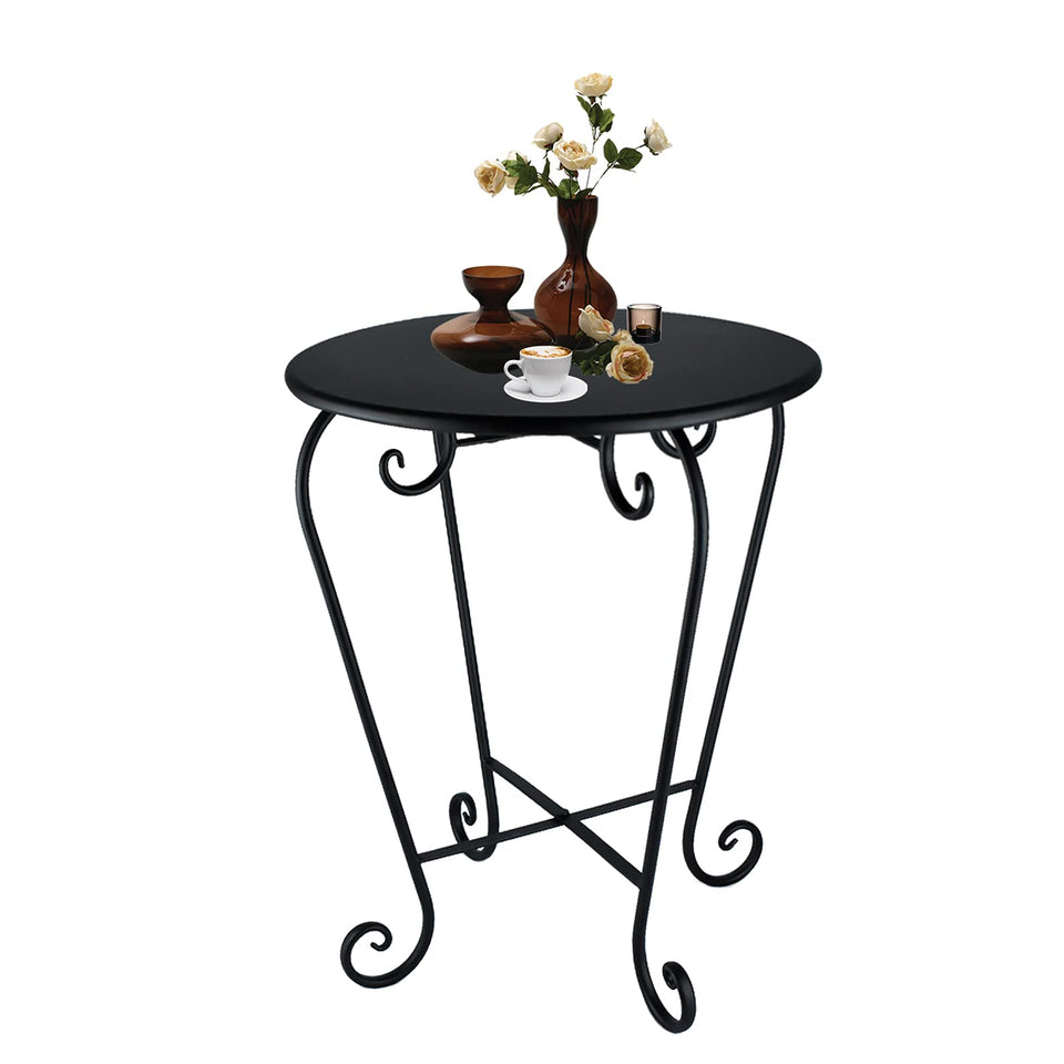 Wtiujhg round metal side table for indoor and outdoor use, perfect for beverages.