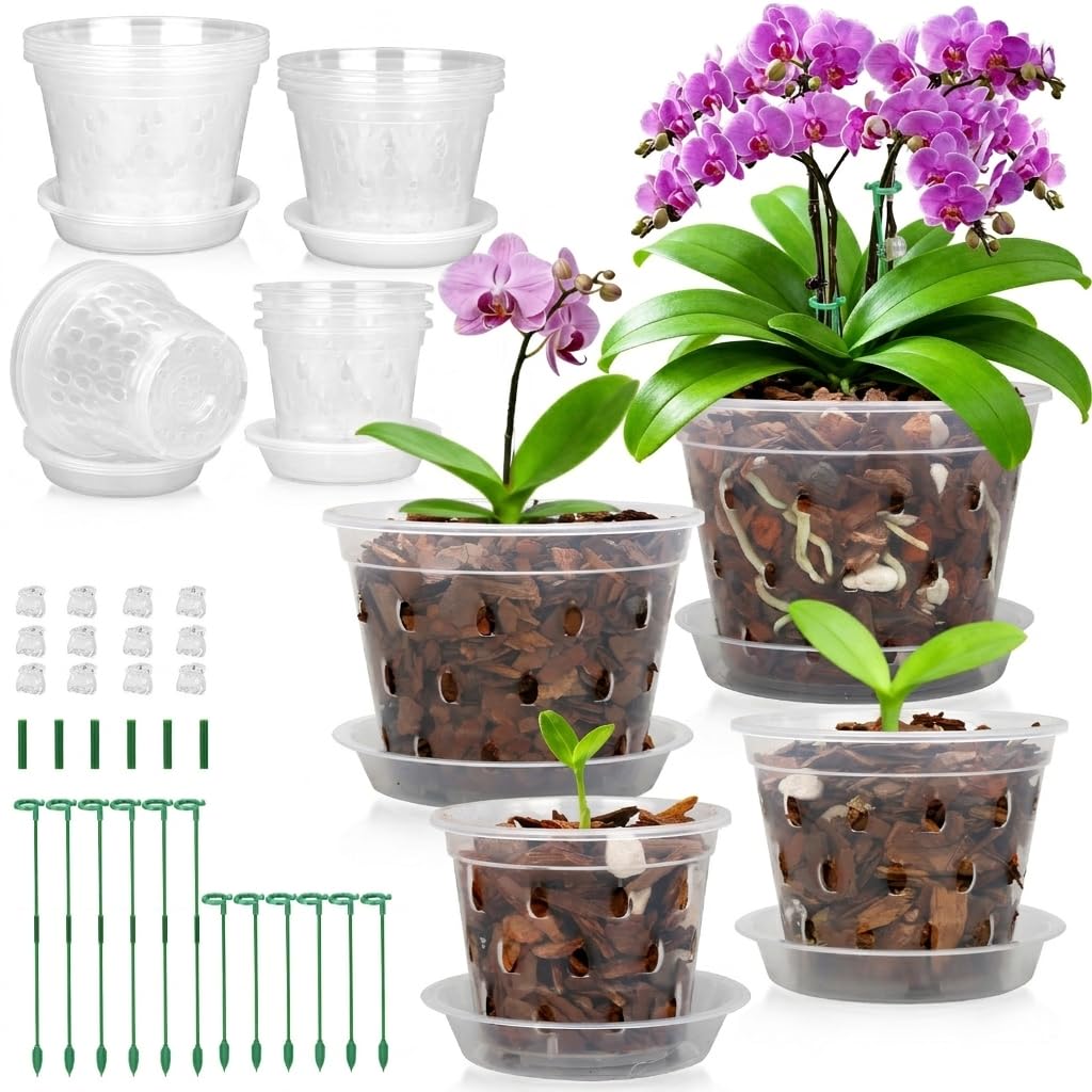 WTXHOP 12-pack clear orchid pots for versatile growth stages with easy root and moisture monitoring.