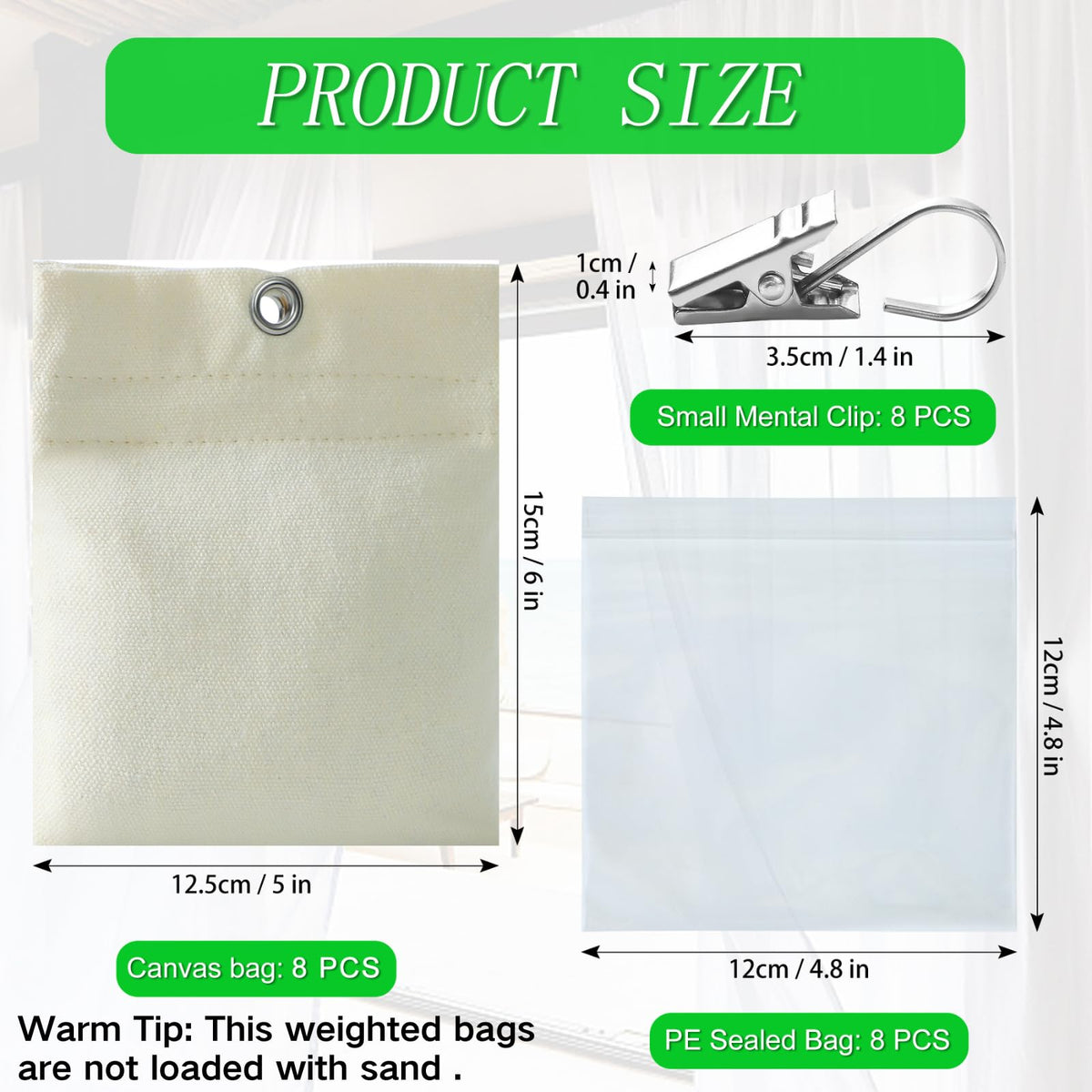 WUBOECE 15oz fillable sandbags providing sturdy wind resistance for curtains