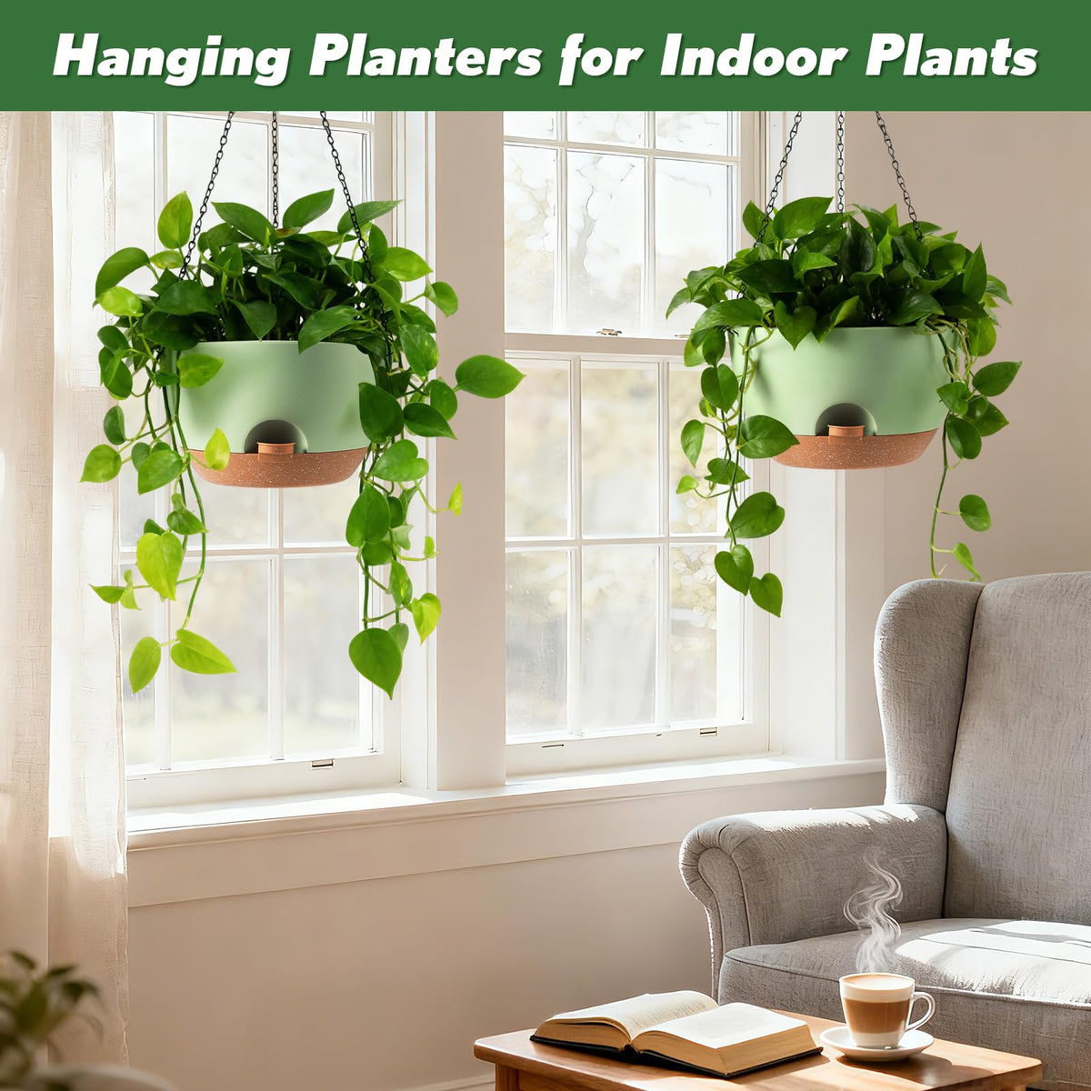 Set includes two planters and two chain racks ready to install