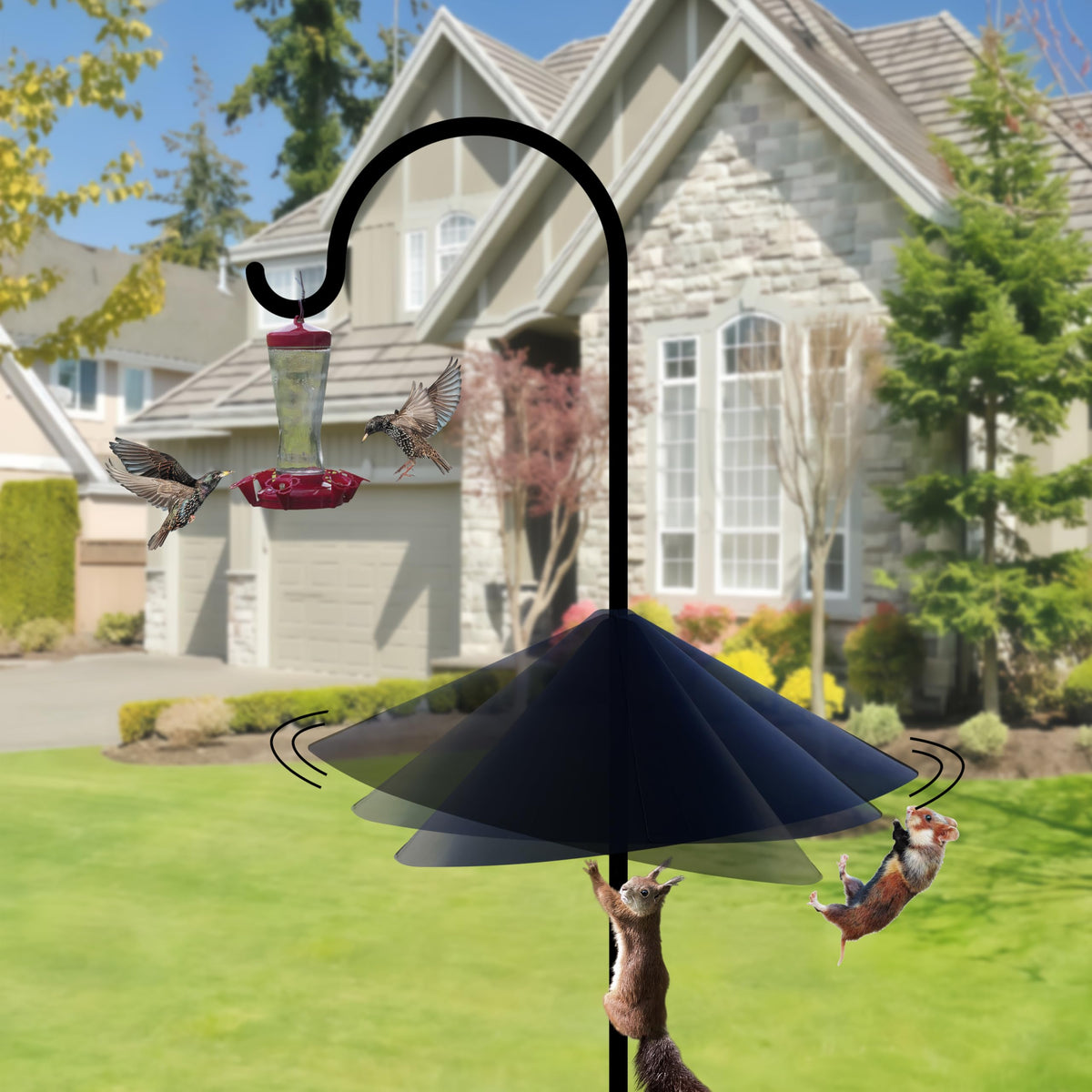 WUCYLKA 19inch squirrel-baffle deters pests while allowing birds to access food.