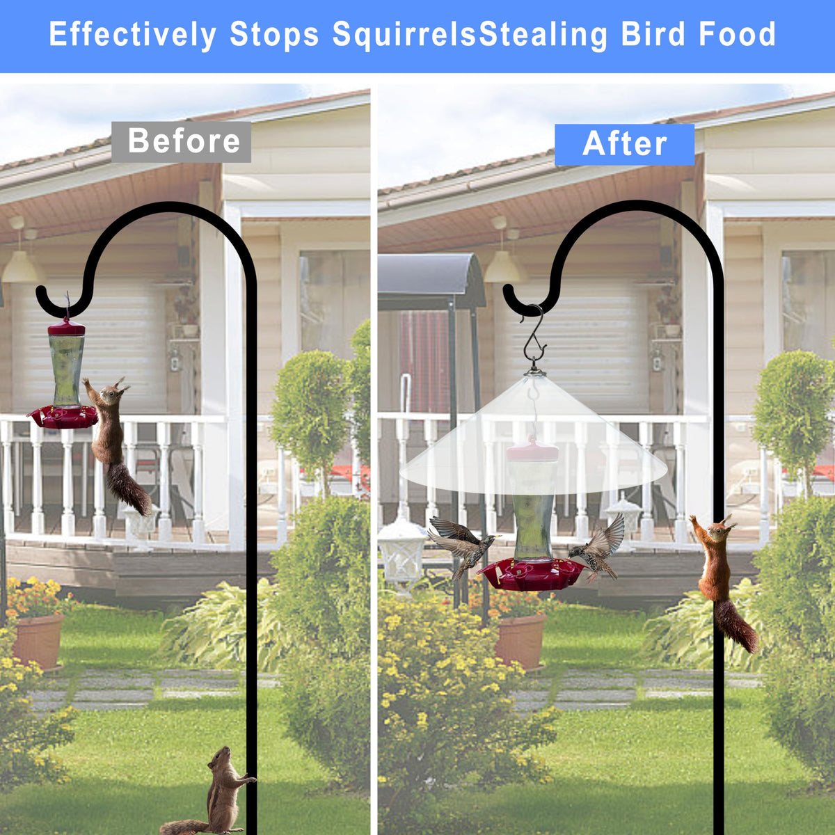 WUCYLKA hanging bird-feeder protector enables easy setup and pest deterrence