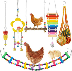 WUJCXRV Longer Chain Chicken Toys swings image shows two wooden swings for active coop play