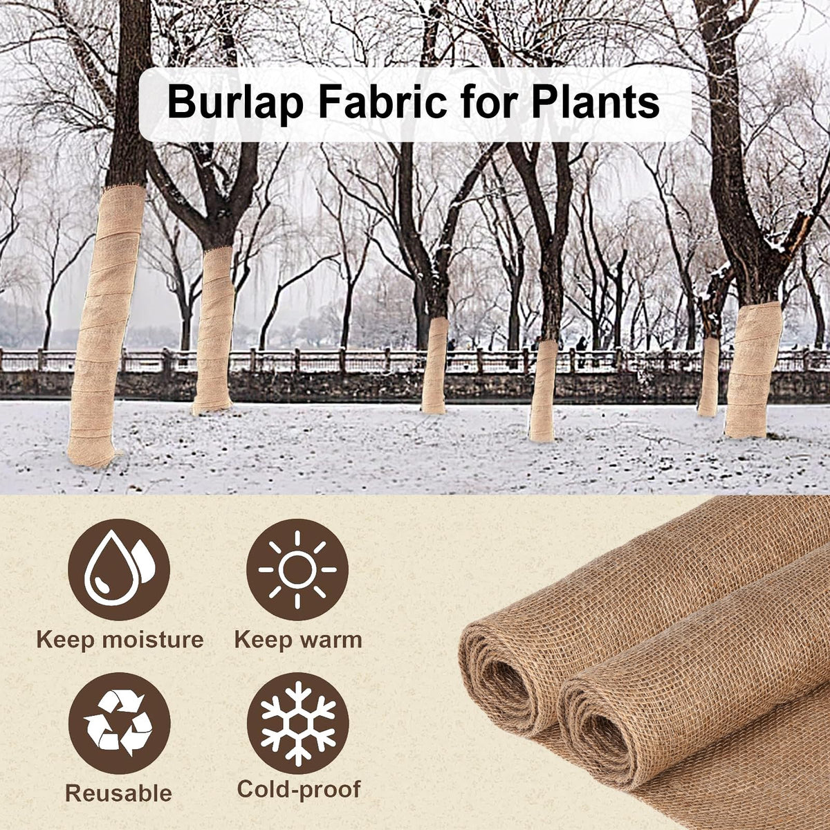 Wukfuiui burlap barrier roll showing weed suppression and soil protection.