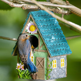 WUWEOT colorful resin bird house shows a durable, weather-ready finish.
