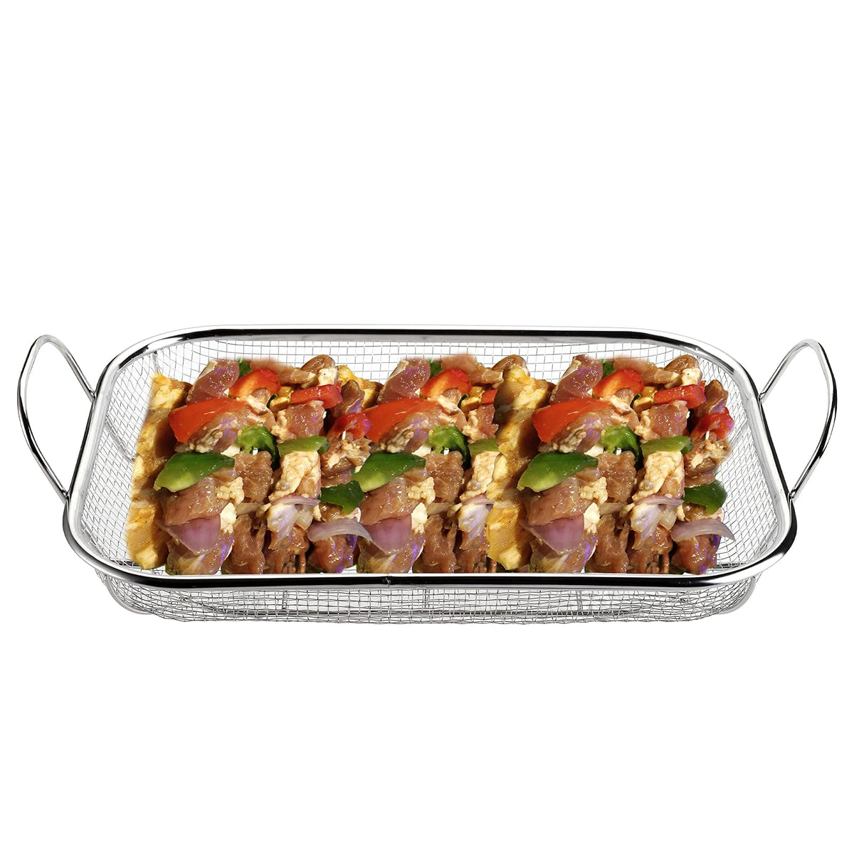 WUWEOT grill basket curved handles enable easy lifting and maneuvering