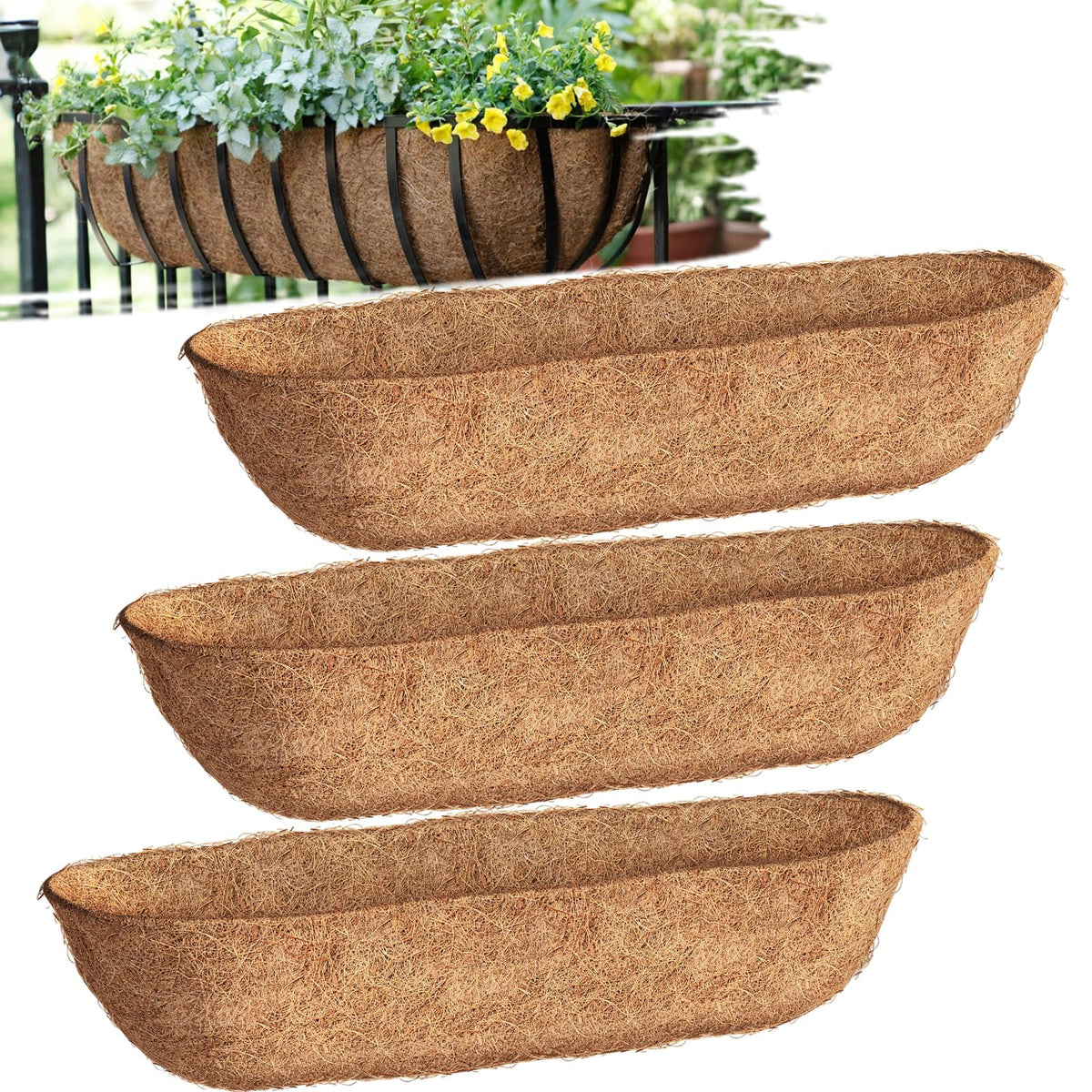Wuyusile 30-inch coco liner trough for window boxes and baskets, durable plant support