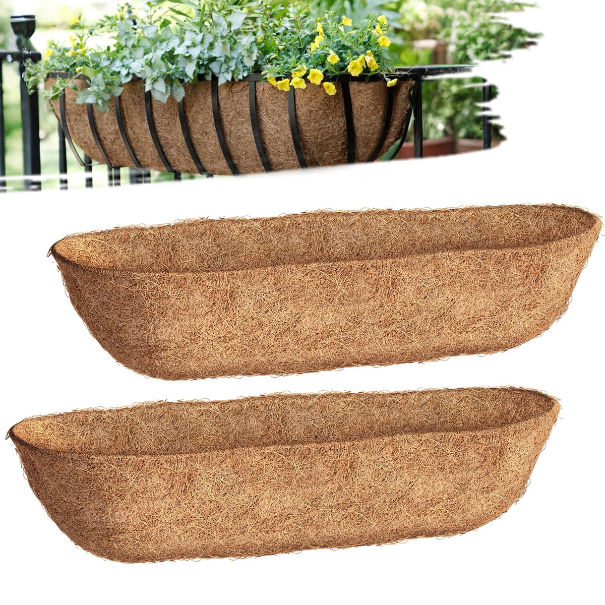 Wuyusile 36in coco liner front view for sturdy trough planters.