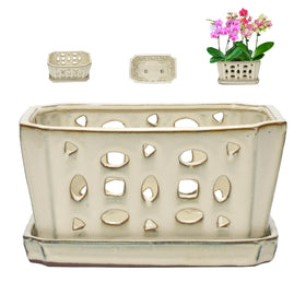 W&W orchid pot top view shows the cream glaze and proportional size