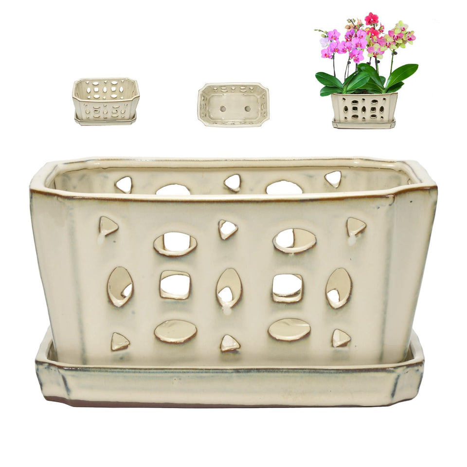 W&W orchid pot top view shows the cream glaze and proportional size