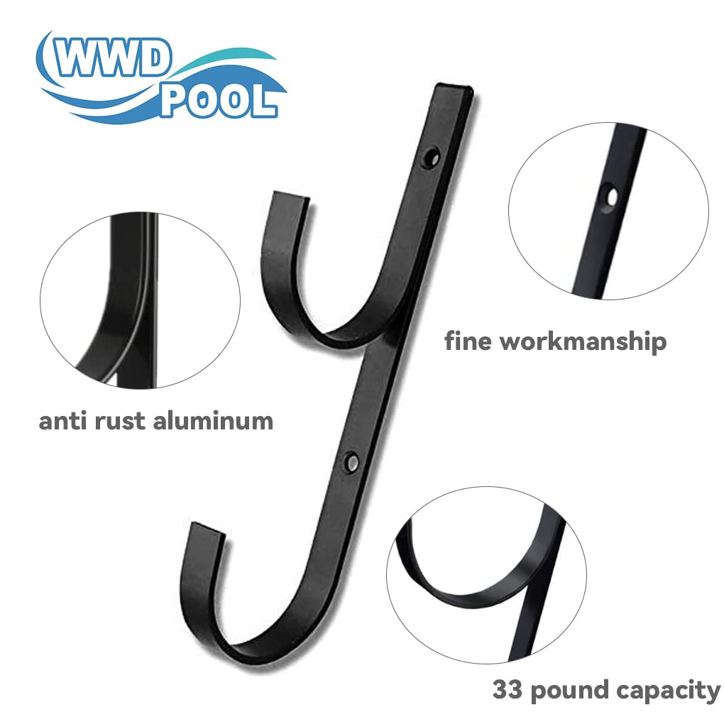 WWD POOL aluminum pole hanger blue mounted on wooden fence for organization