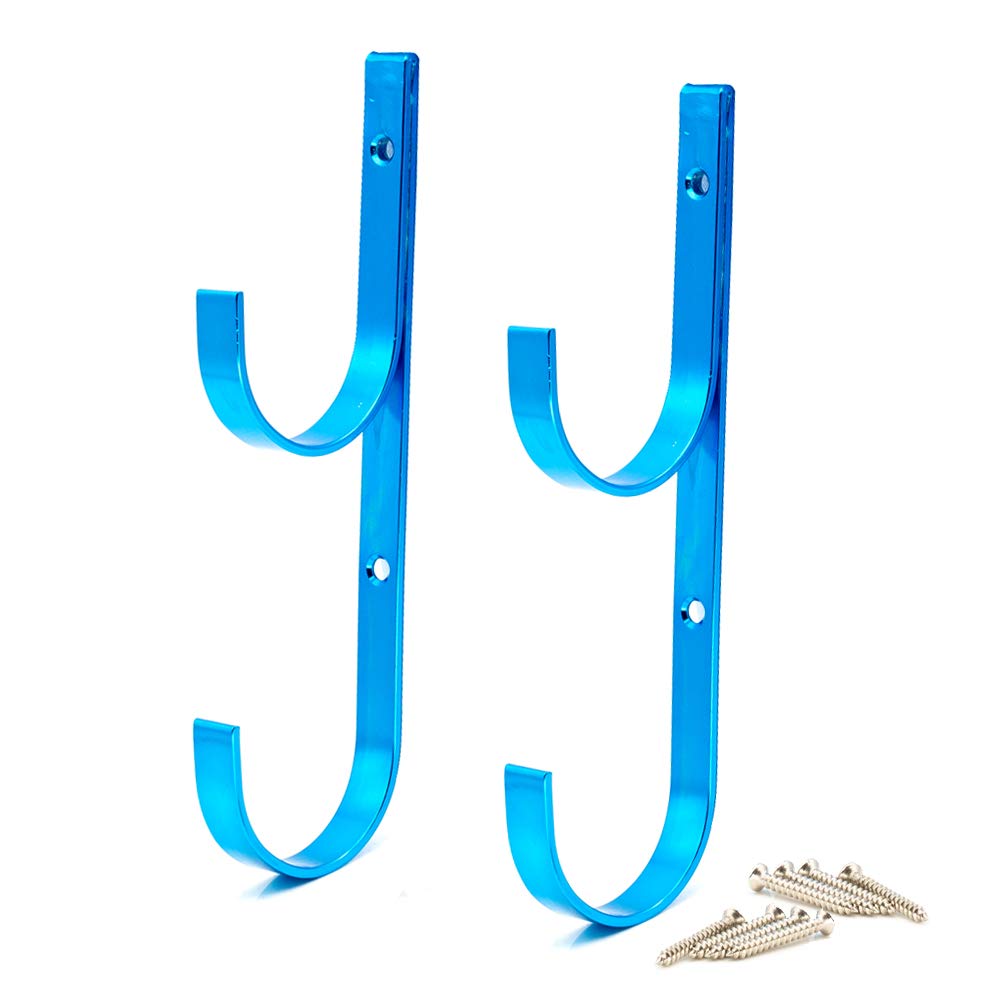 WWD POOL blue aluminum pole hanger side view showing compact profile and sturdy hook