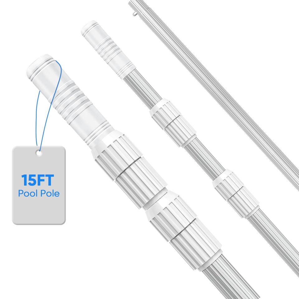 WXFANA 15ft pool pole extended for deep cleaning reach.