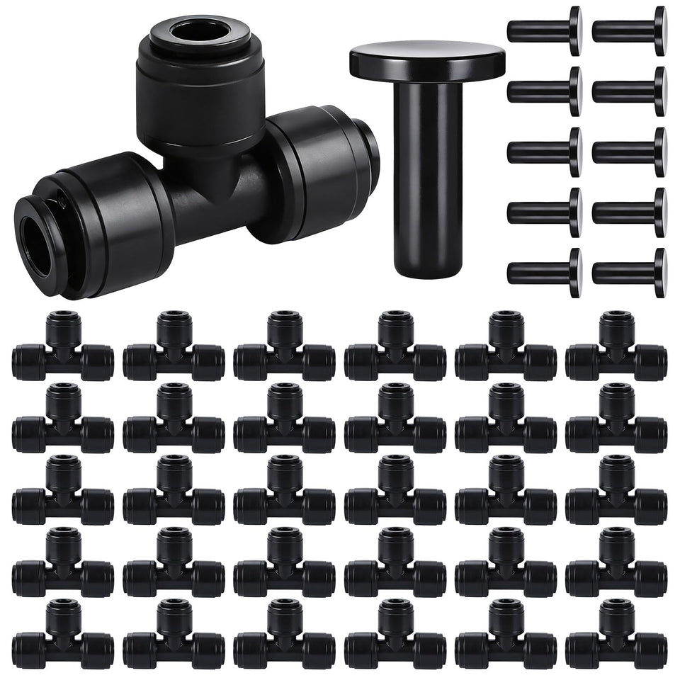 WXNTLDOH quick-connect tee fittings for 1/4-inch tubing, easy leak-free irrigation setup.