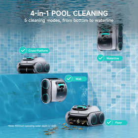 WYBOT C1 waterline cleaning action demonstrating thorough edge-to-edge debris pickup