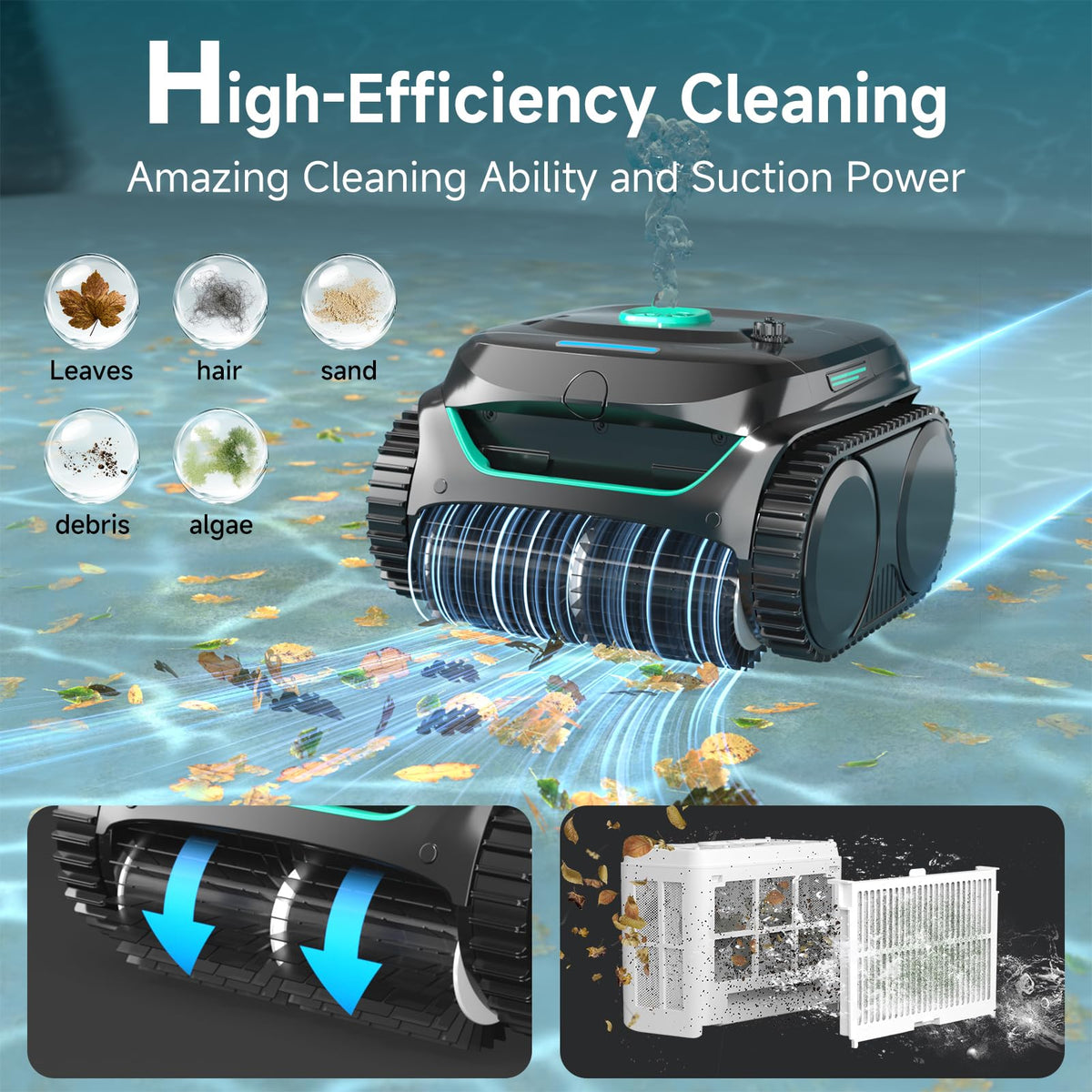 Wybot C2 dual-filtration system captures leaves and fine particles