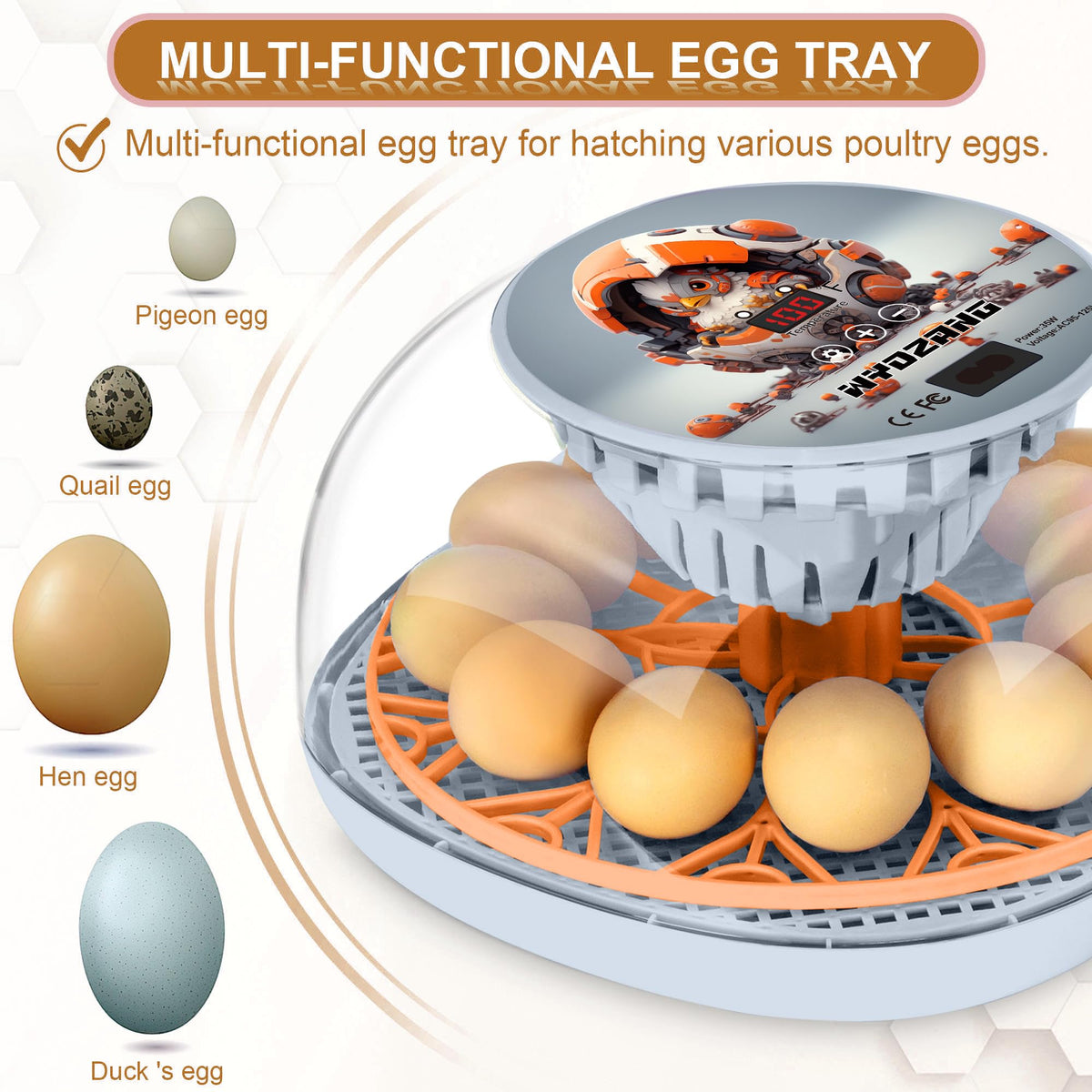 WYD2ANG Mechachick incubator interior with egg tray for versatile hatching options.