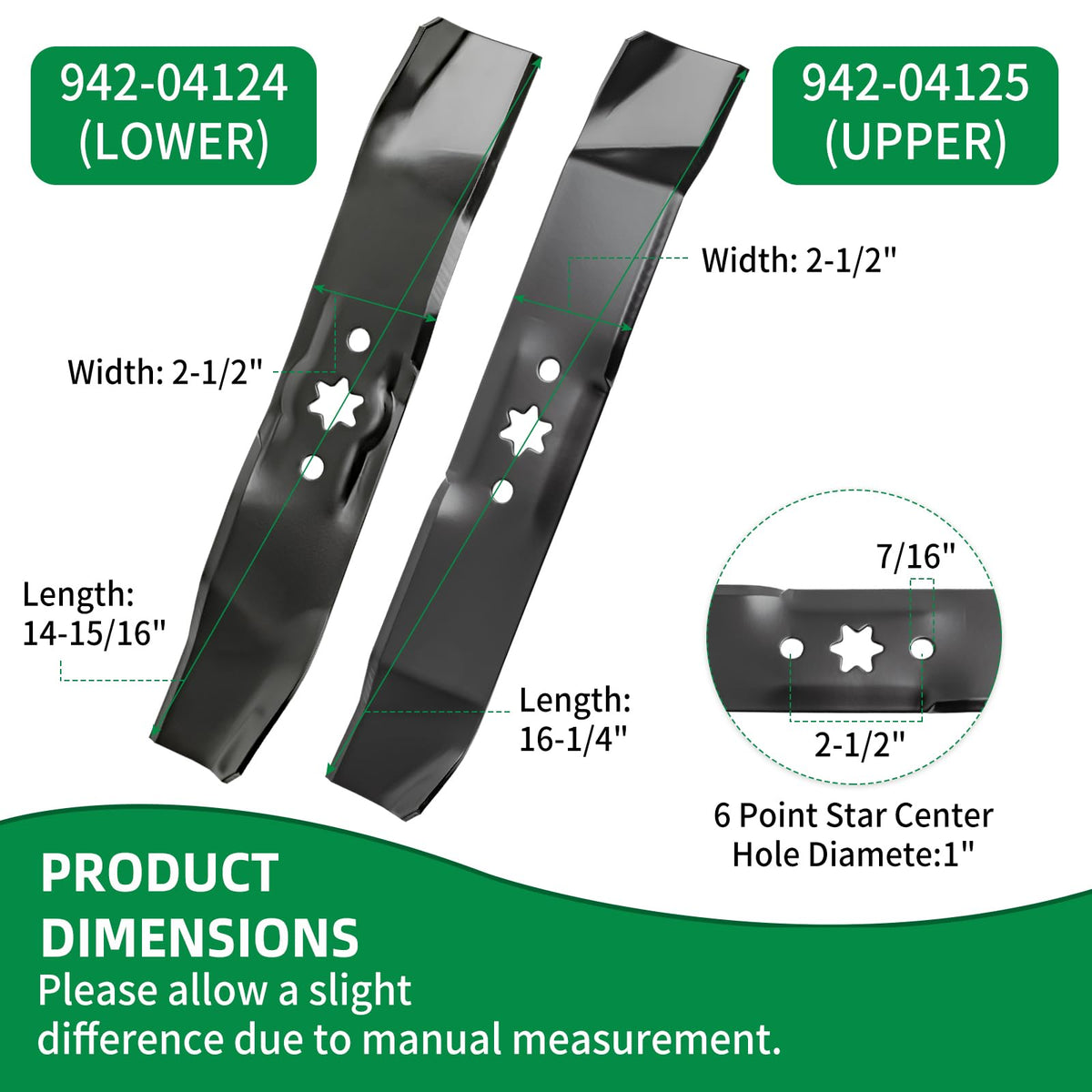 Wyevee 46-inch deck compatibility; three-blade kit for multiple brands.