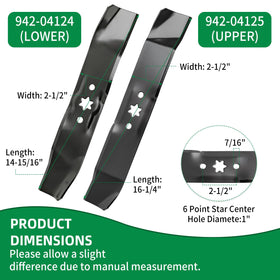 Wyevee 46-inch deck compatibility; three-blade kit for multiple brands.