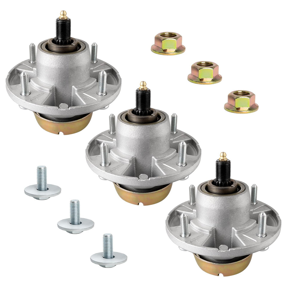 Wyevee AM144377 spindle assembly, front view, pre-greased for longevity.