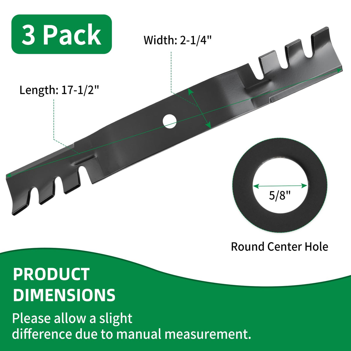Wyevee mulching blade teeth cutting grass into finer pieces for yard recycling.