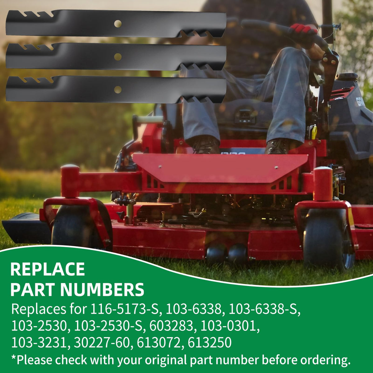 Wyevee installation guide for the 103-6338 blade set on a mower