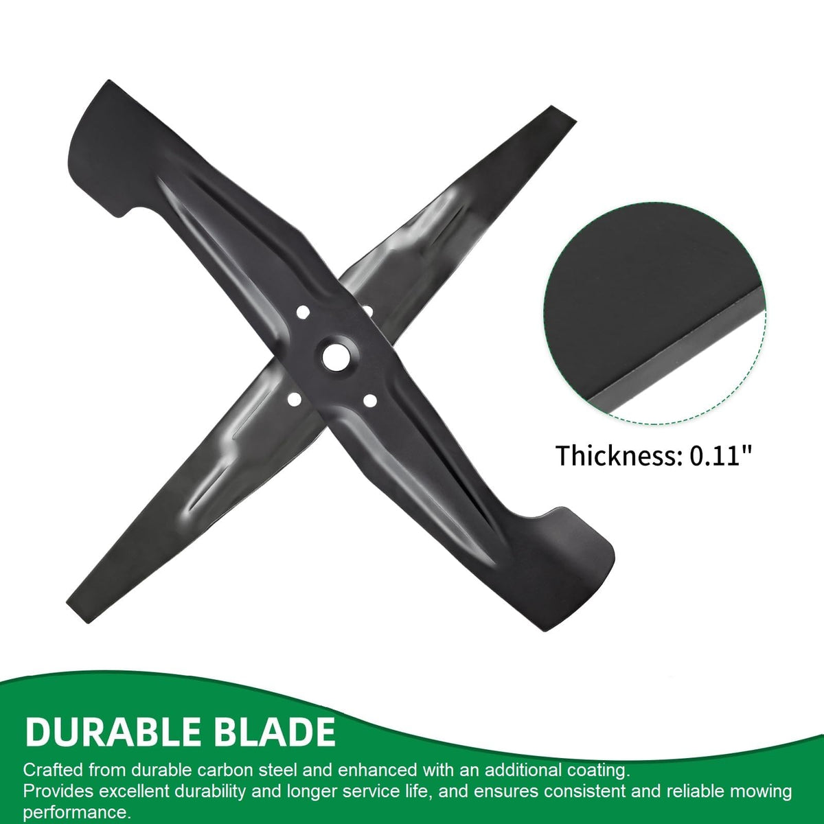 Wyevee mulching blades with coating offer efficient clippings processing.