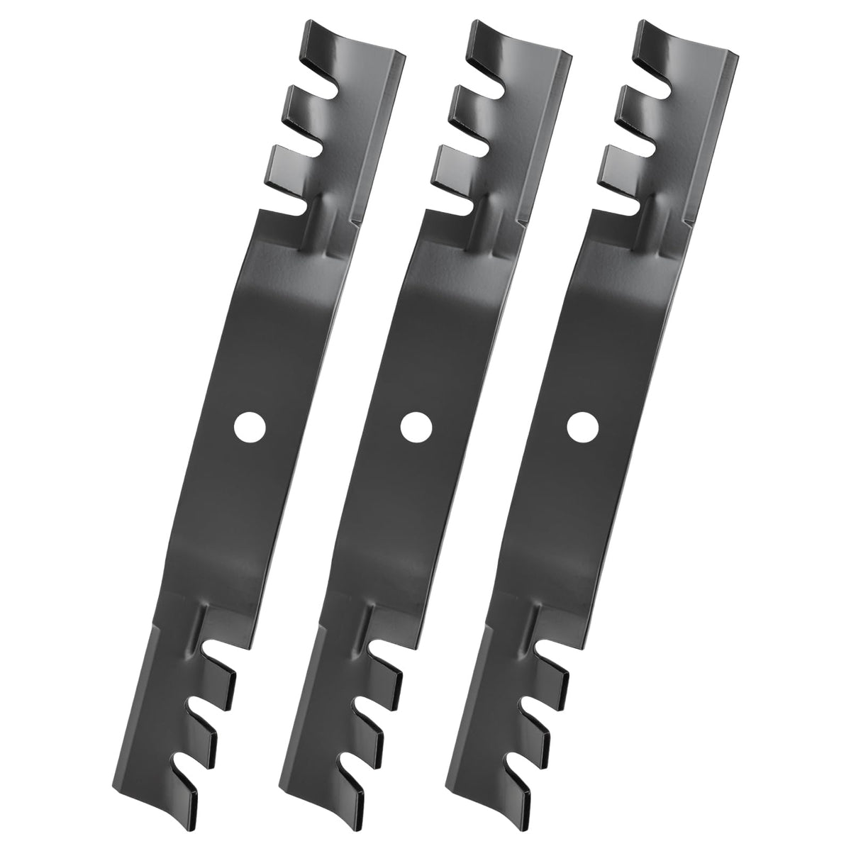 Wyevee mulching blade for Toro 50-inch deck, close-up of sharp teeth for efficient mulching.