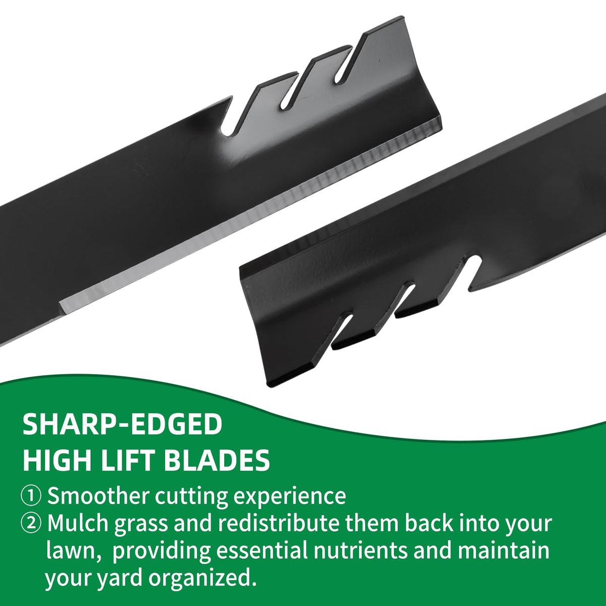 Wyevee toothed mulching blades ready for installation and lawn use