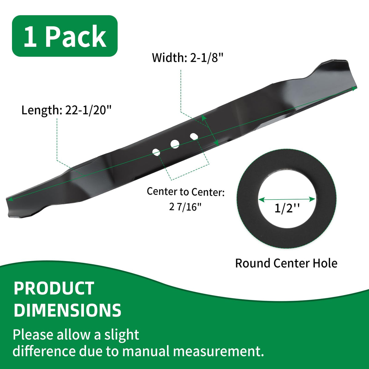 Wyevee blade with two oval side holes fits common mower decks