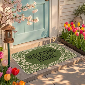 Wylumen spring floral mat is easy to clean with a hose.
