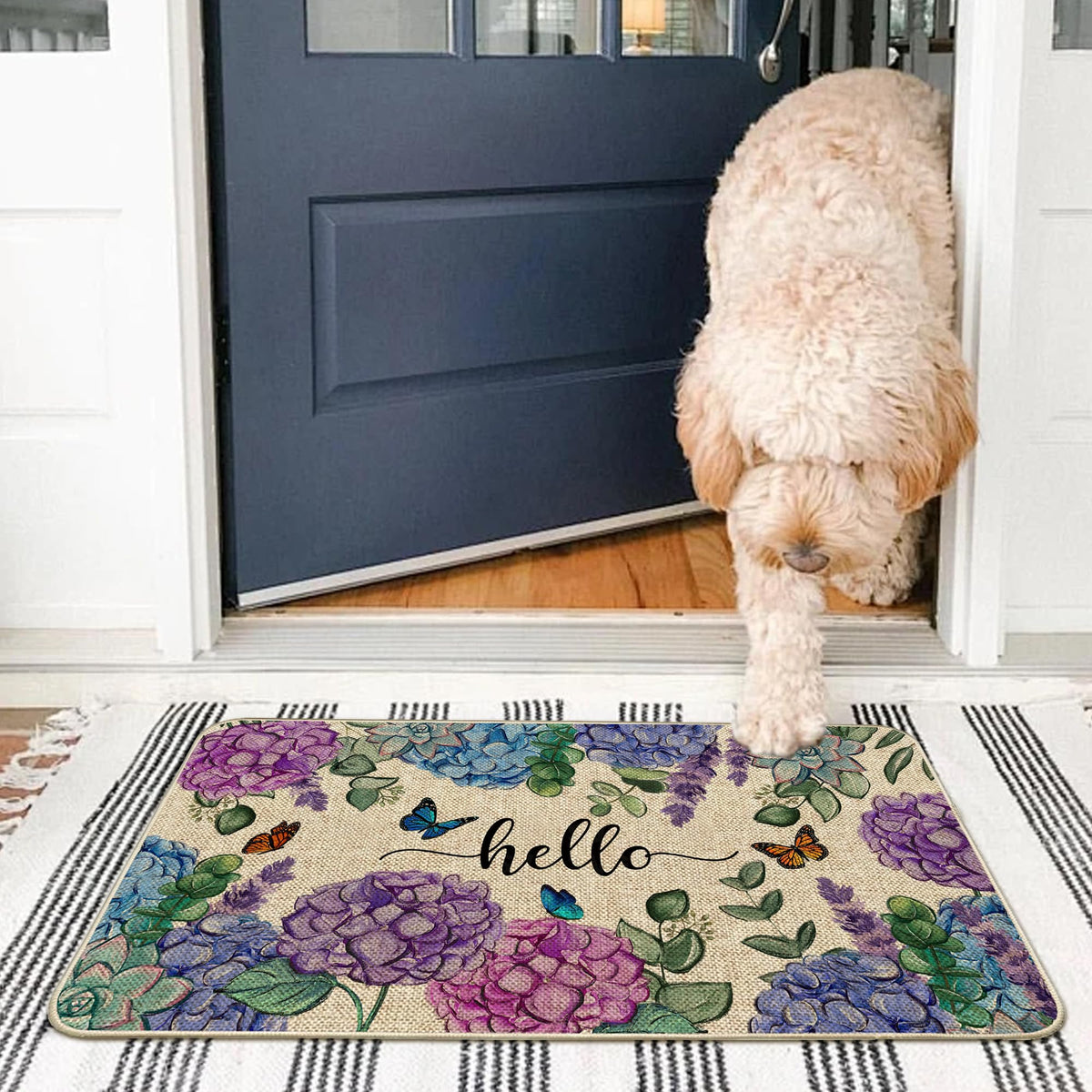 Wylumen indoor-outdoor door mat with rubber base provides secure footing and easy cleanup.