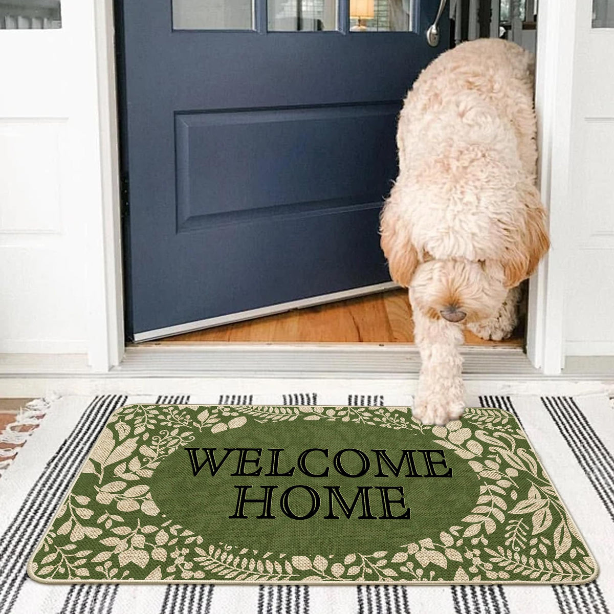 Wylumen anti-slip spring door mat keeps your entryway safe with a textured rubber base.